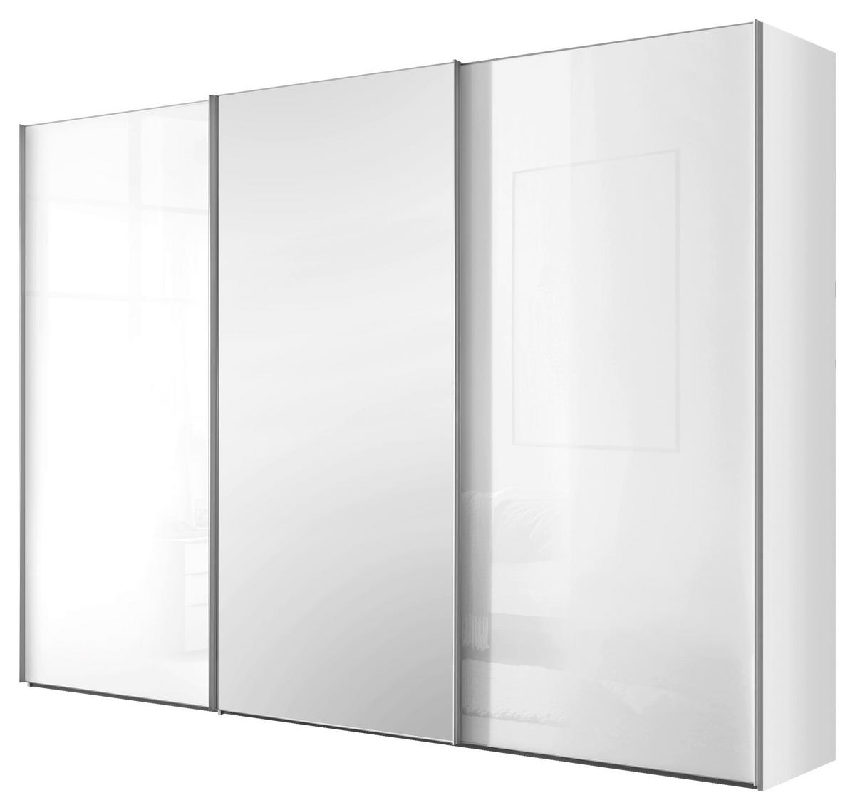 Schwebetürenschrank Lumos Weiß - Alufarben/Weiß, KONVENTIONELL, Glas/Holzwerkstoff (249/222/68cm) - Based