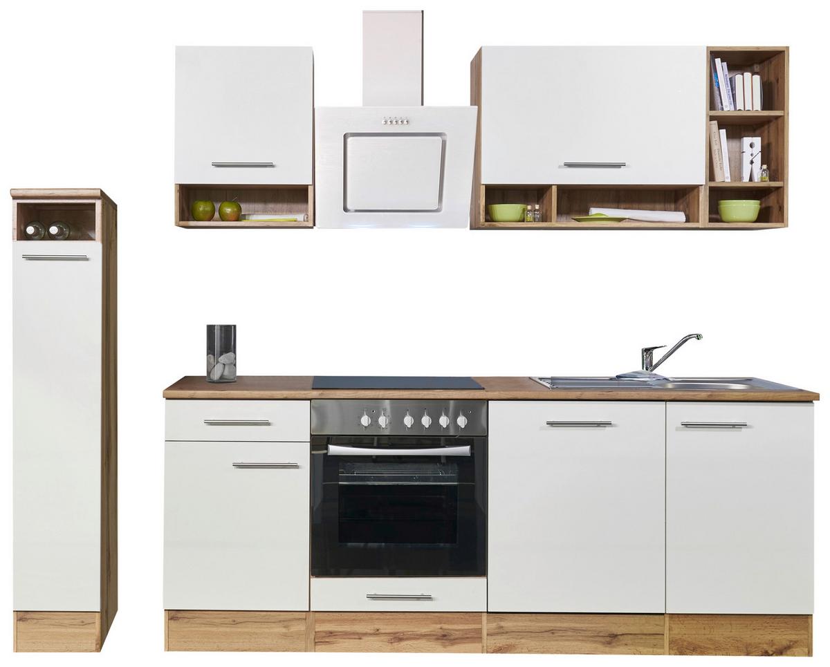 Küchenzeile Economy o. Geräte Weiß/Wildeiche B: ca. 250 cm - Wildeiche/Silberfarben, Basics, Holzwerkstoff/Metall (250/205cm) - Respekta