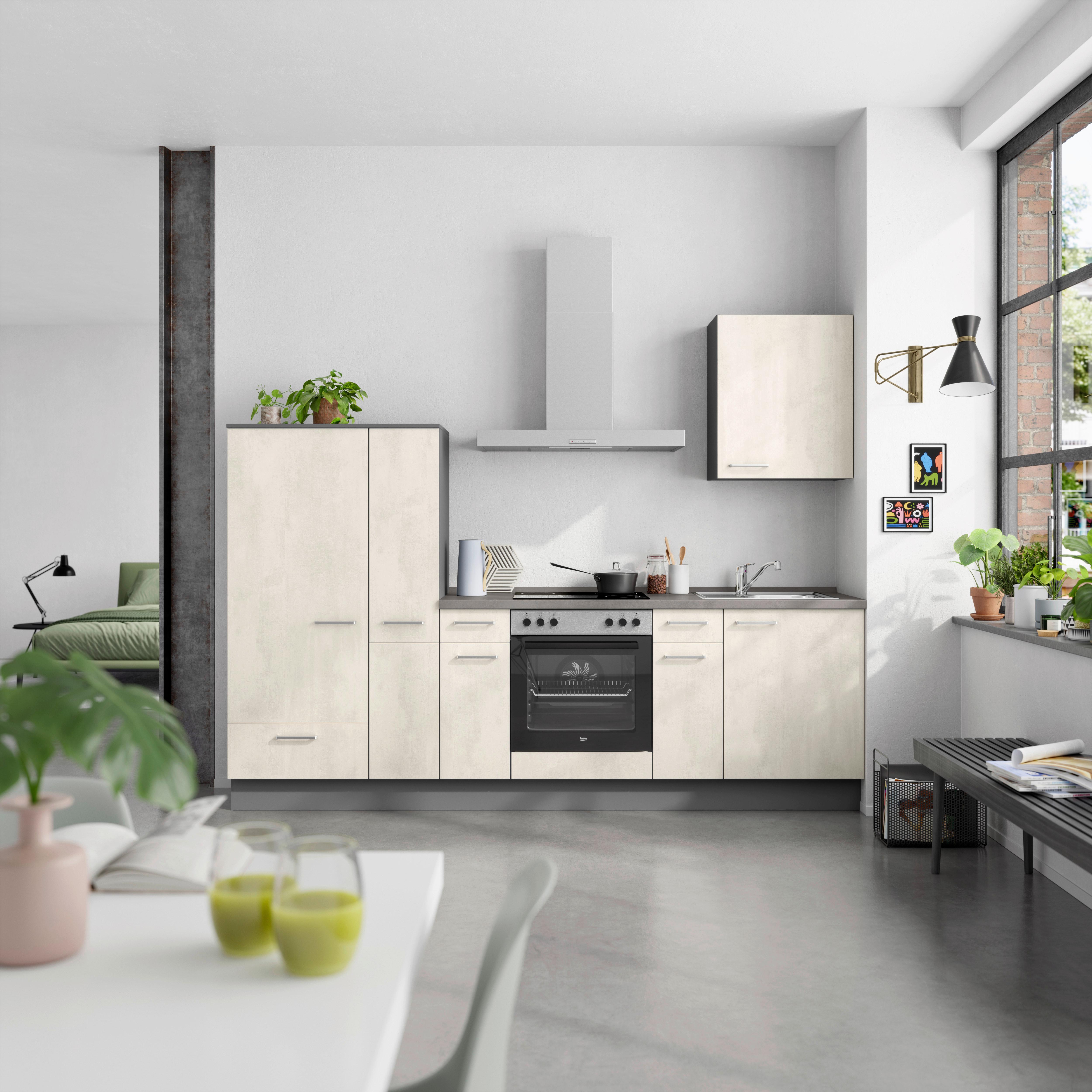 Küchenblock Riva Low m. Geräten Weiß - Schieferfarben/Edelstahlfarben, MODERN, Holzwerkstoff/Metall (270cm) - Nobilia