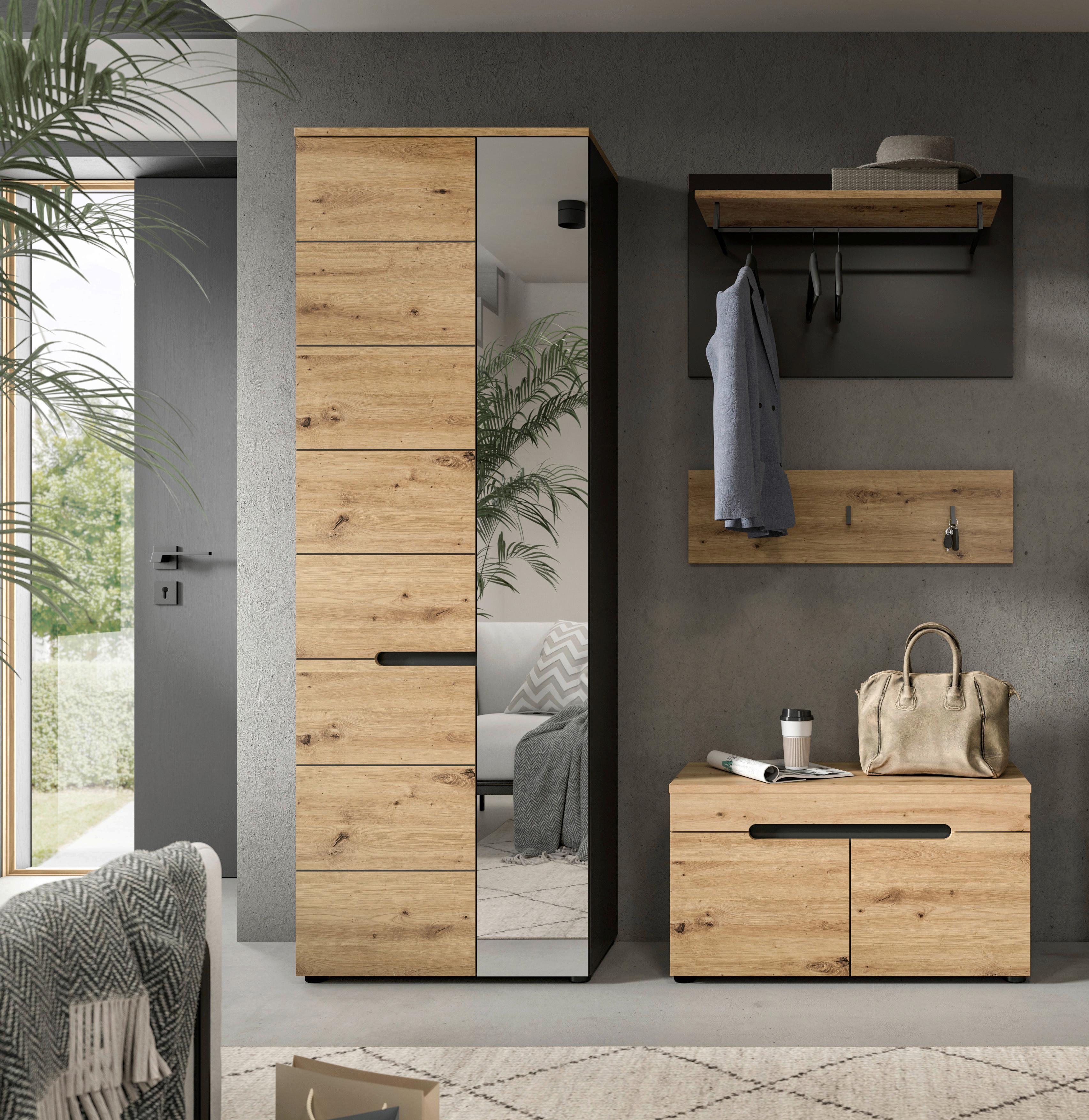 Garderobe Canu 3-teilig ca. 160x190x37cm Eiche Dekor,Grau - KONVENTIONELL, Holzwerkstoff (160/190/37cm) - MID.YOU