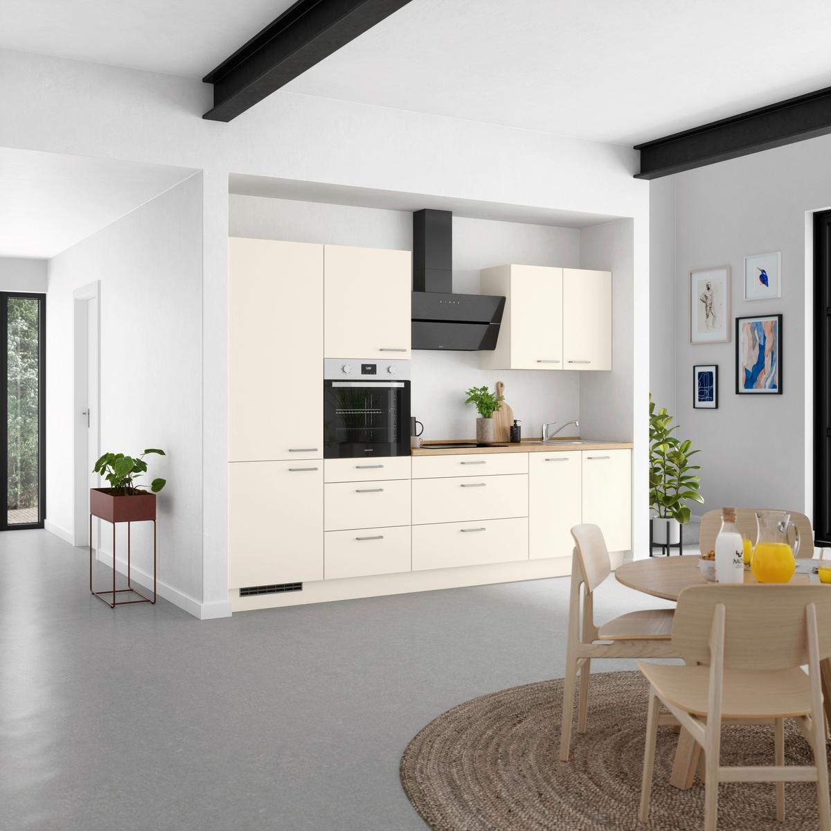 Küchenblock Touch High m. Geräten Magnolie - Edelstahlfarben/Eichefarben, MODERN, Holzwerkstoff/Metall (300cm) - Nobilia