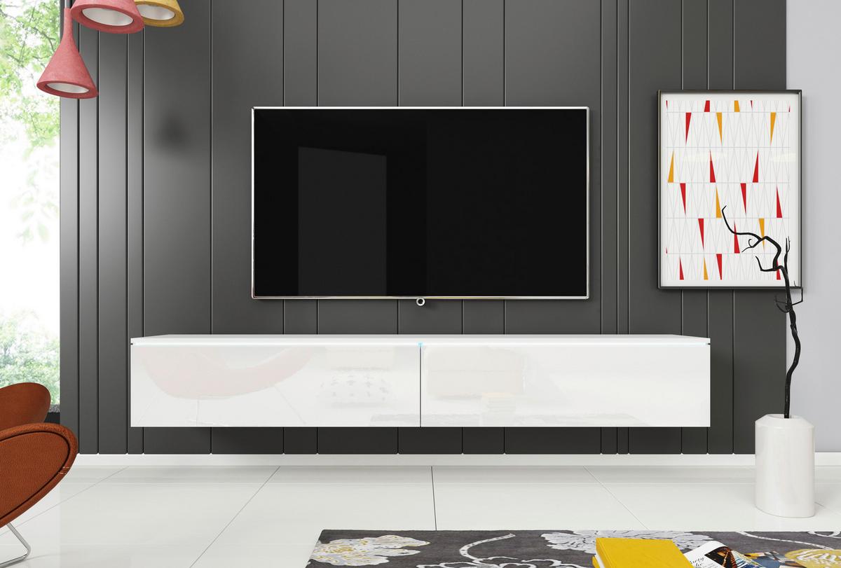 Lowboard ca. 180x30 cm mit LED Weiß Hochglanz - Weiß Hochglanz/Weiß, LIFESTYLE, Holzwerkstoff/Kunststoff (180/30/33cm) - P & B