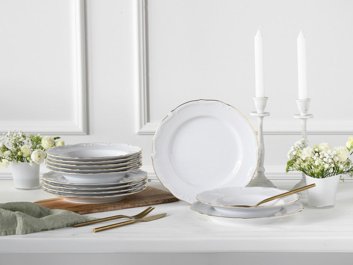 Jedilni Servis Maria Theresia Gold, 12-Delni - zlate barve/bela, Basics, keramika - Creatable