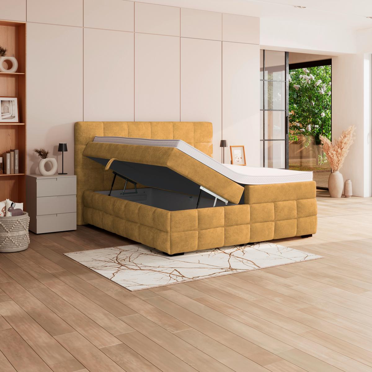 PAT BOX VEGA - auriu/verde, Trend, lemn/textil (160/200cm) - Modern Living