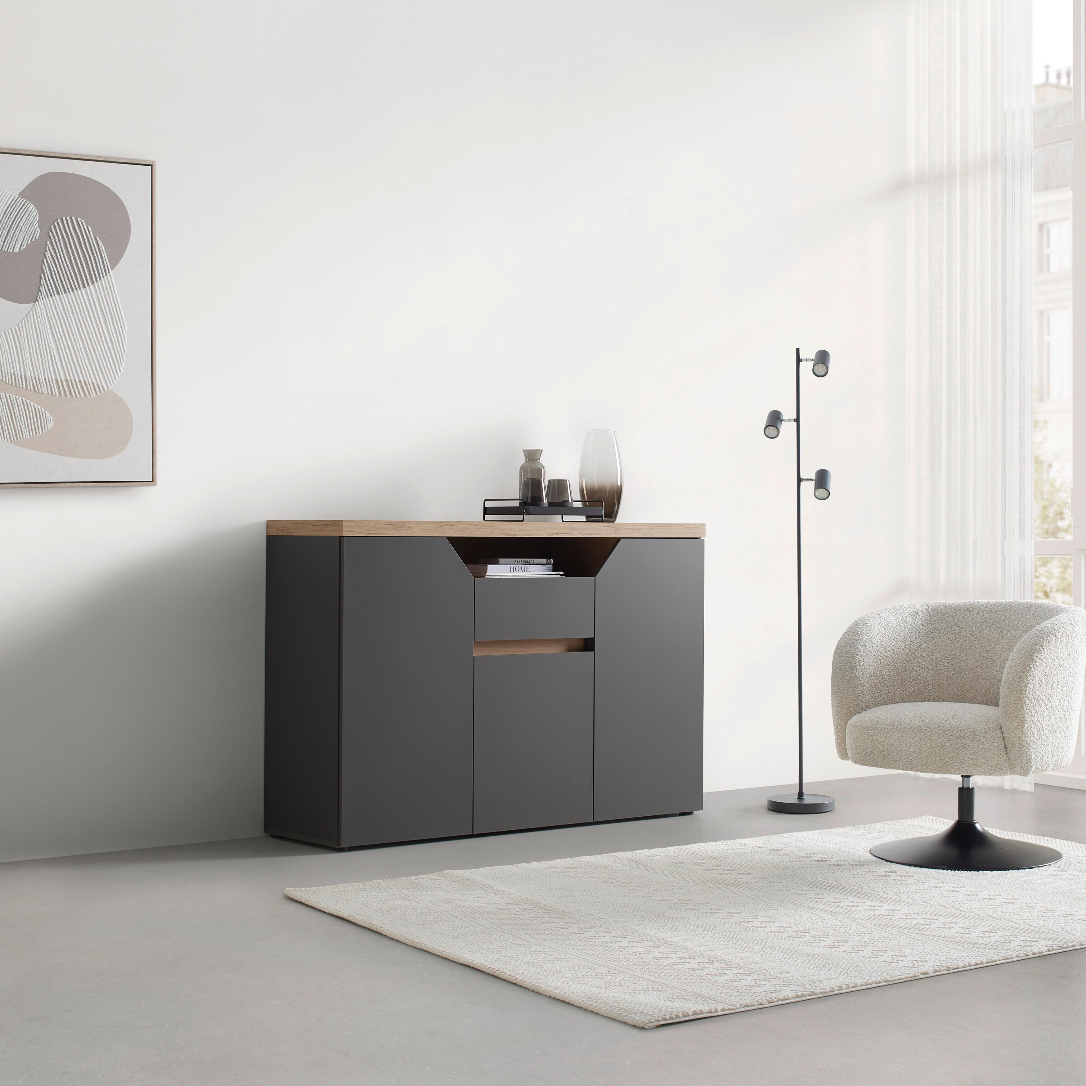 Sideboard Pepe Graphitfarben/Eiche Artisan - Graphitfarben/Schwarz, MODERN, Holzwerkstoff/Kunststoff (135/90/40cm) - Mömax