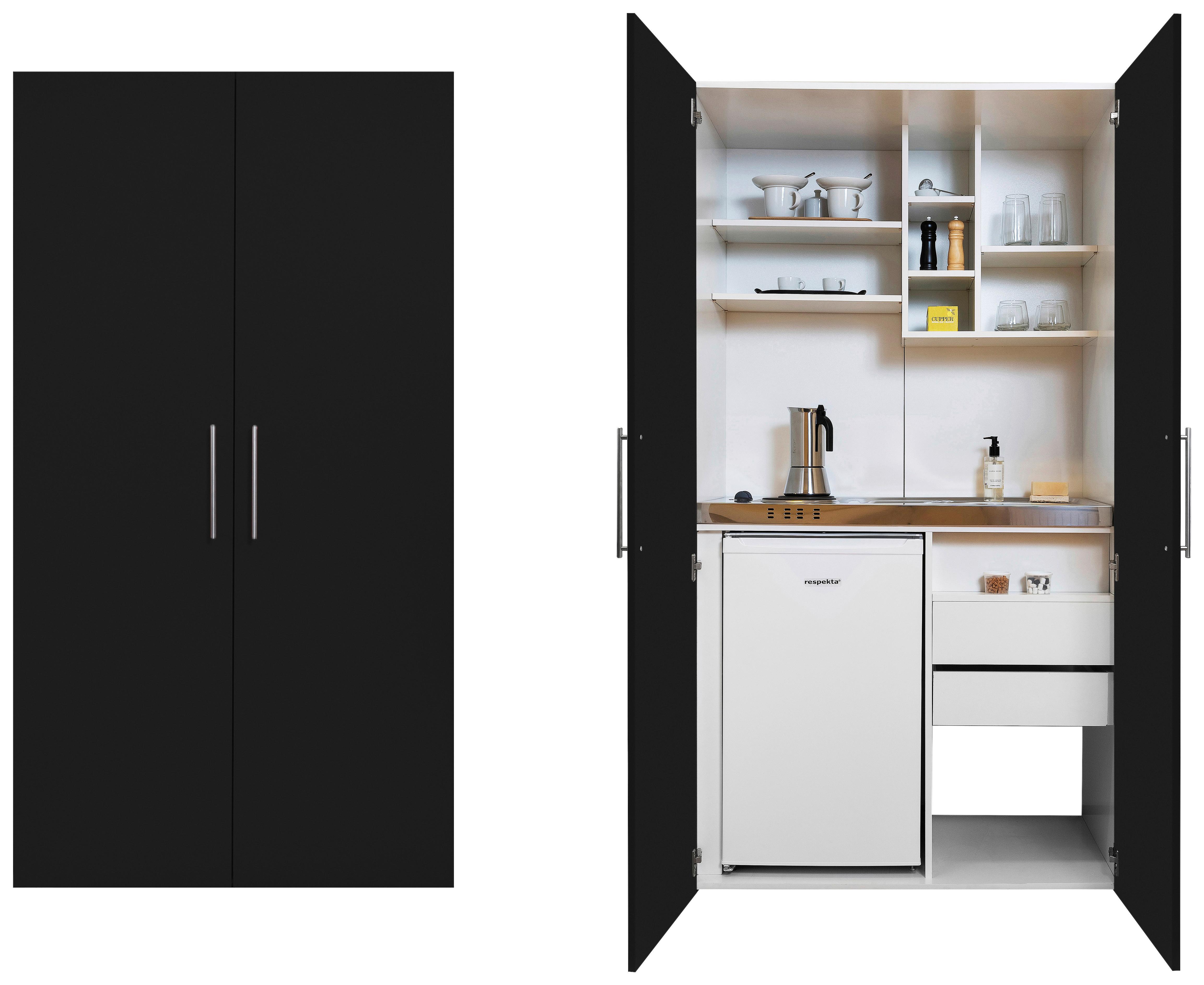 Schrankküche Economy Schwarz mit Geräte B: ca. 104 cm - Edelstahlfarben/Silberfarben, MODERN, Holzwerkstoff/Metall (104/193/67cm) - Respekta