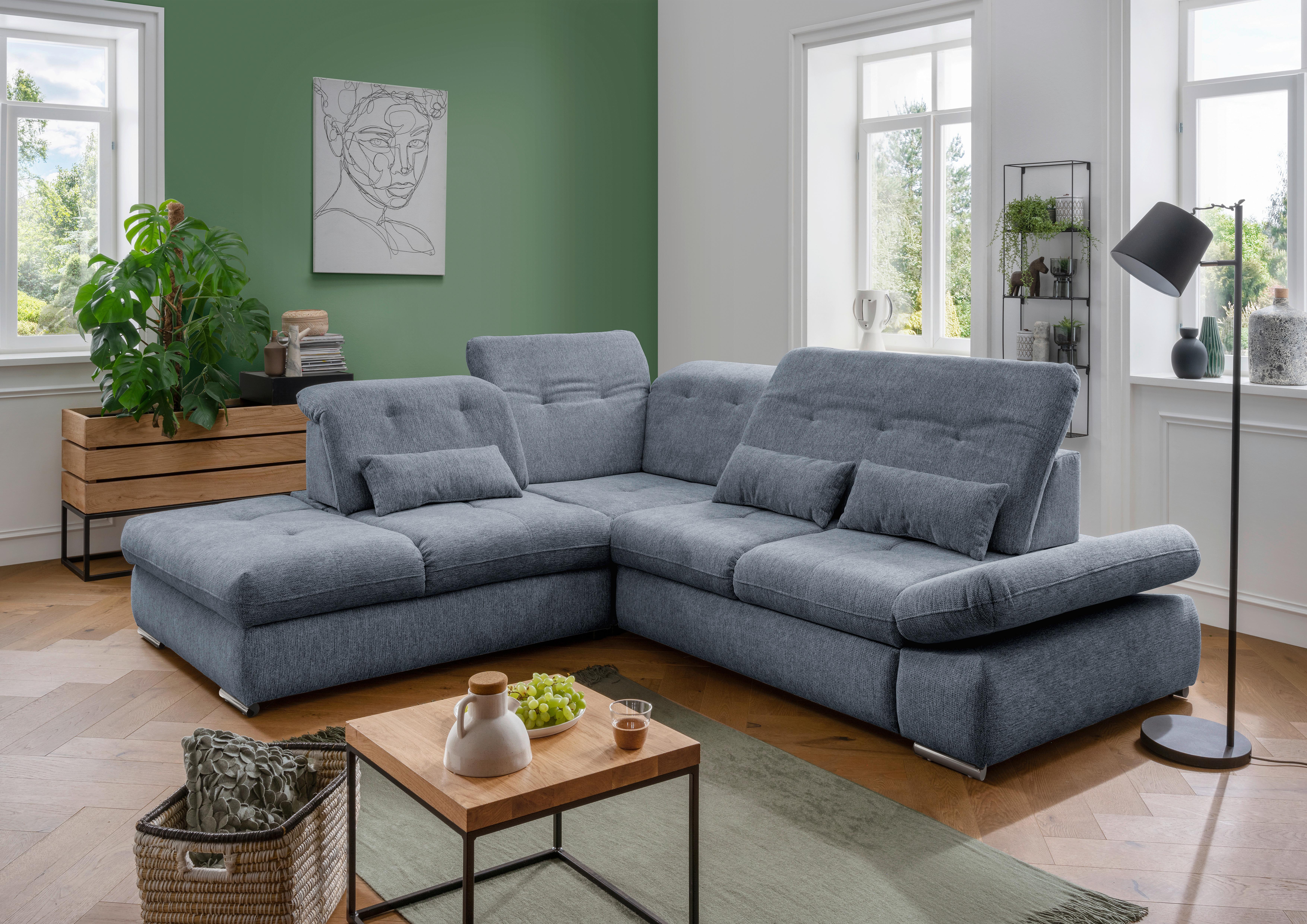 Wohnlandschaft Dalida Hellblau Chenille - Chromfarben/Hellblau, Design, Textil/Metall (254/280cm) - Livetastic