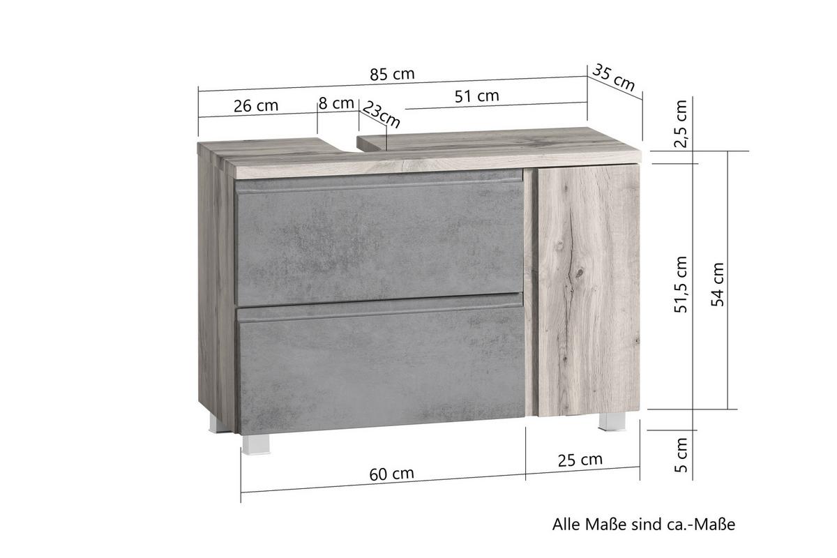 Waschbechenunterschrank Matt weiß/Wotan Eiche - Eiche Wotan/Weiß, MODERN, Holzwerkstoff (85/56/35cm) - Held