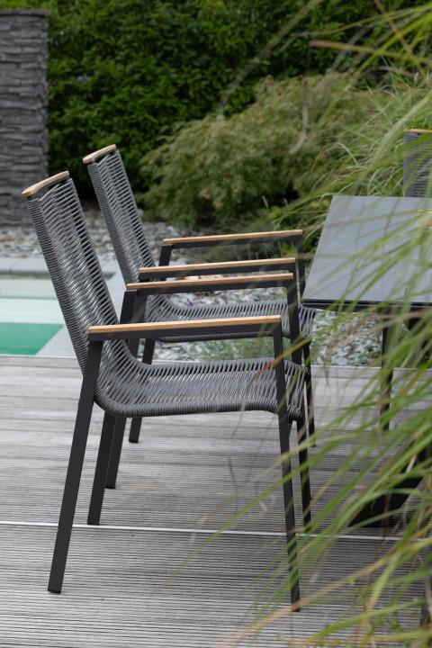 Gartensessel Montana Grau/Teak stapelbar - Grau, Basics, Holz/Kunststoff (55/87/66cm) - Gardenson