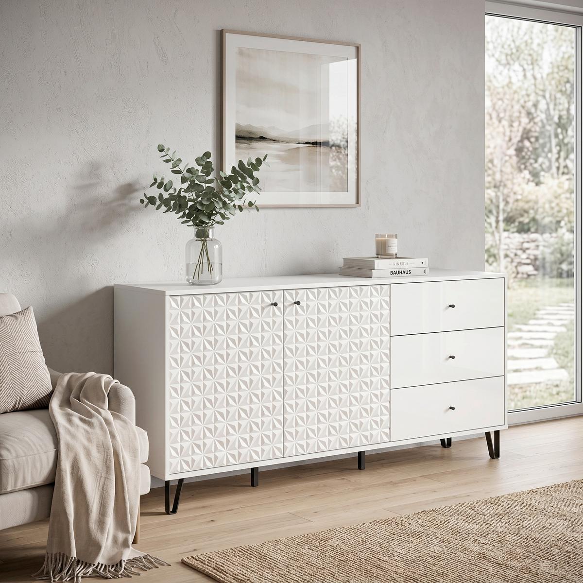 Sideboard Prisma Weiß hochglanz - Weiß Hochglanz/Schwarz, Design, Holzwerkstoff/Kunststoff (170/76/40cm) - Livetastic