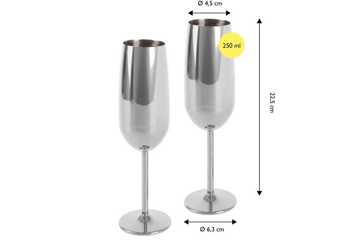 Pezsgőspohár Sektkelch Set - nemesacélszínű, Basics, fém (6,3/6,3/22,5cm) - Echtwerk