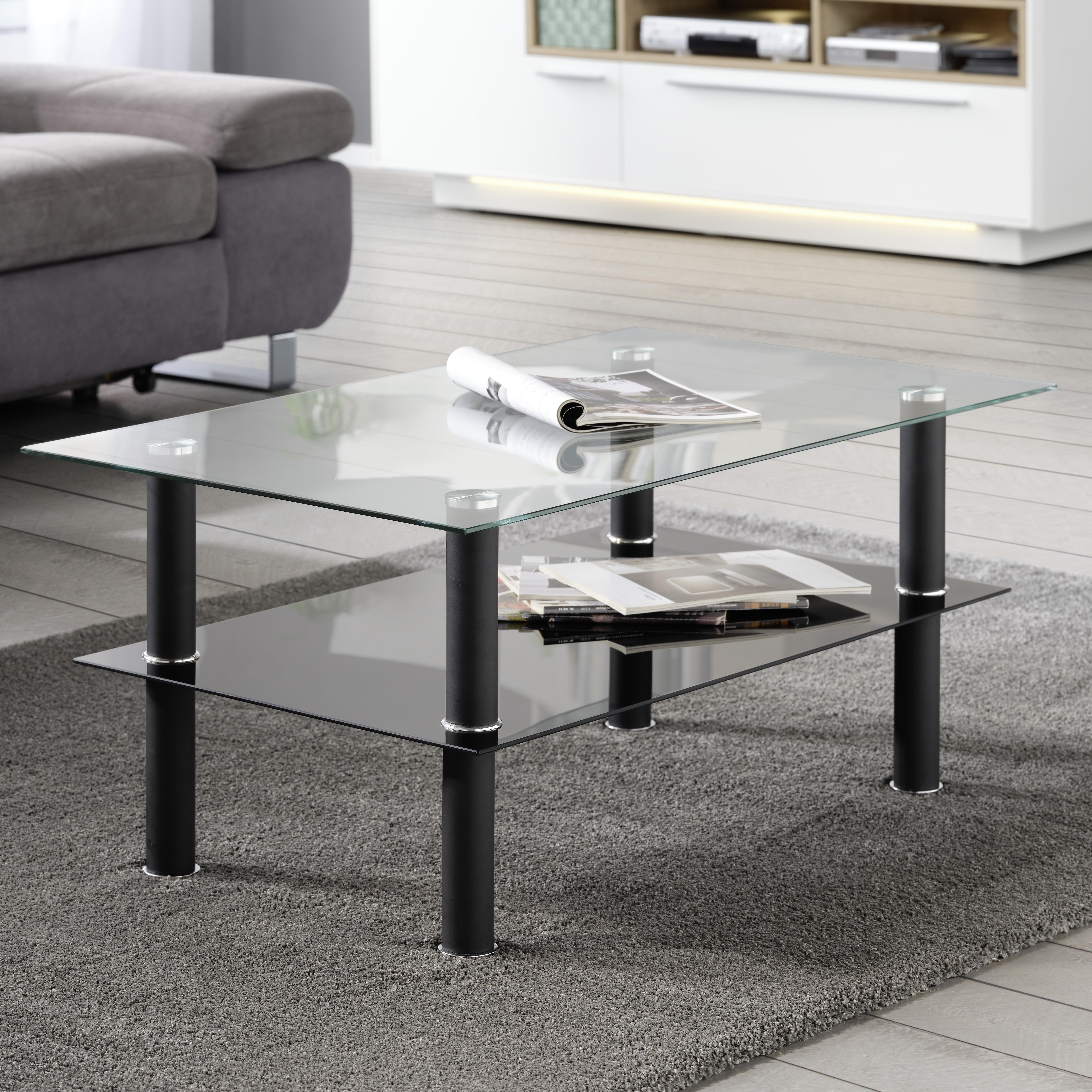 Couchtisch Daytona II Transparent mit Ablagefläche - Klar/Schwarz, MODERN, Glas/Metall (100/60/45cm) - Based