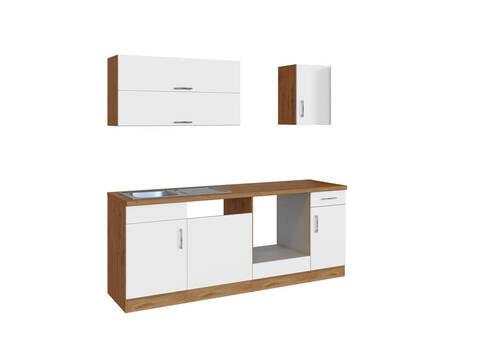 Küchenblock 'Sorrento' , Weiß - Chromfarben/Eiche Wotan, MODERN, Holzwerkstoff/Metall (210cm) - Held