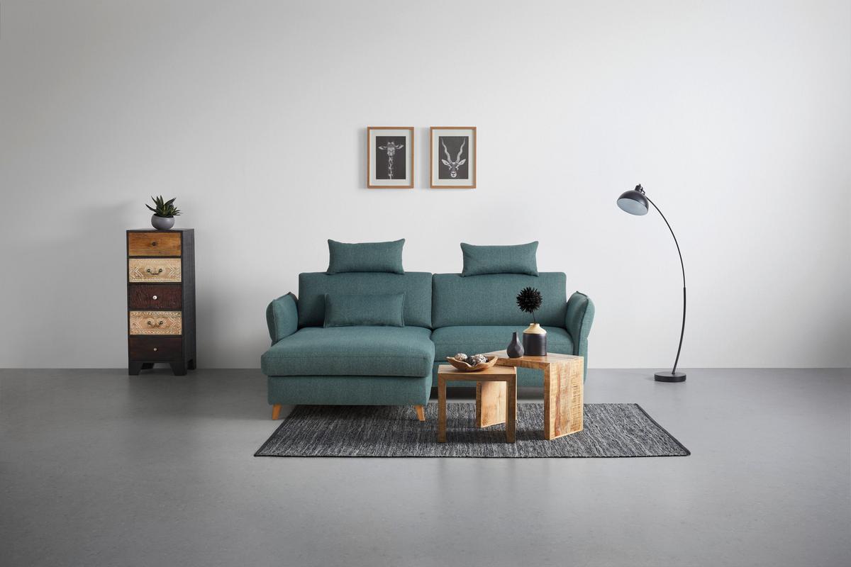 Ecksofa Leaf Grün - Eiche dunkel/Beige, MODERN, Holz (160/85/238cm) - ecoTree