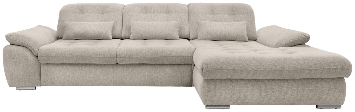 Ecksofa Rigatti Beige Chenille m. Bettkasten - Chromfarben/Beige, MODERN, Textil/Metall (314/184cm) - Livetastic