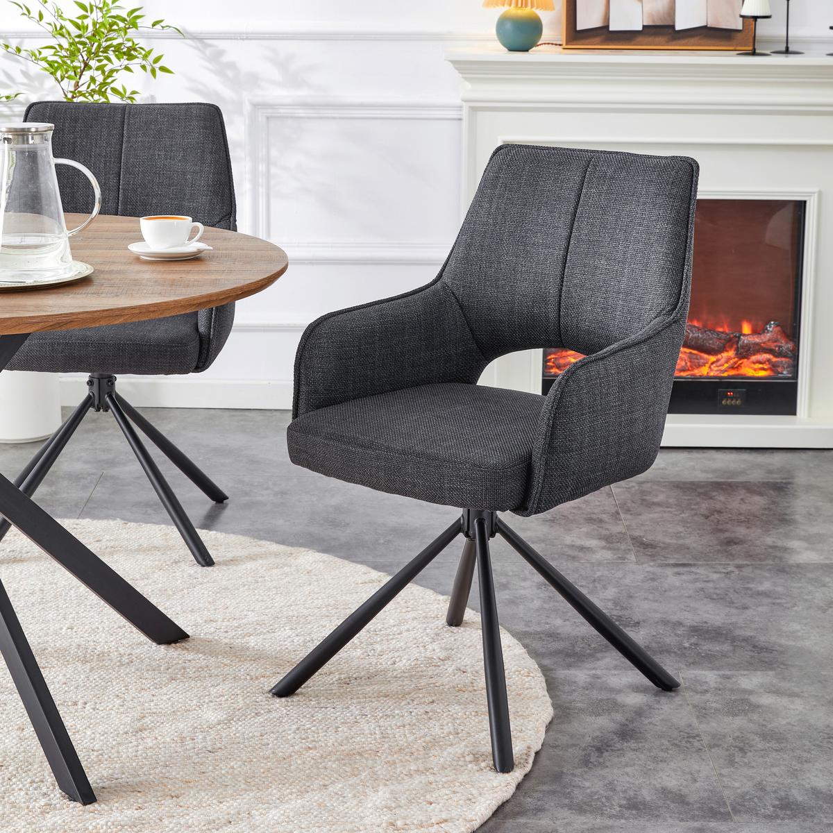 Set Naslanjačev Jana, Antracit, 2 Kos - antracit, Moderno, kovina/tekstil (57/91/64cm) - MID.YOU