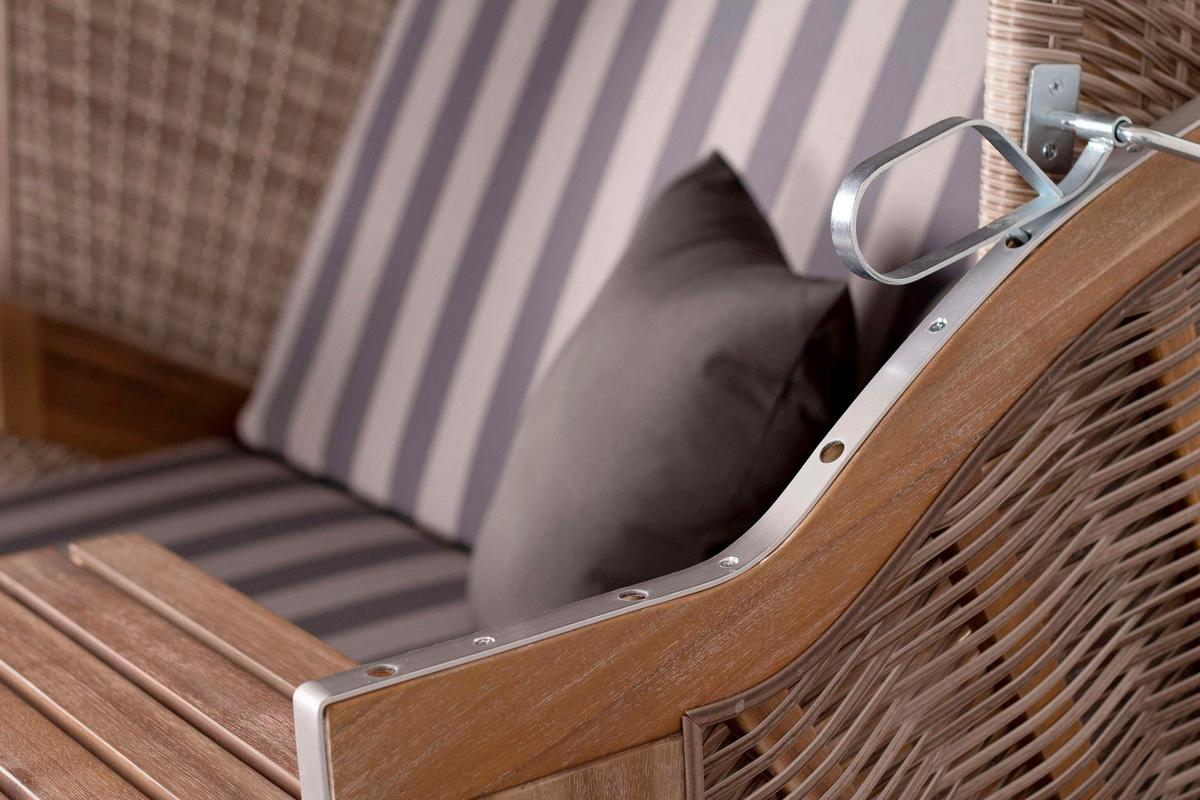 Strandkorb Trendy Pure Akazie/Weißgrau - Grauweiß/Weiß, KONVENTIONELL, Holz (130/165/80cm)