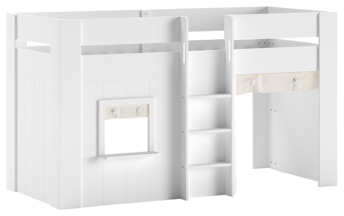 Hochbett RENO Weiß ca. 90x200 cm MDF mit Vorhang - Naturfarben/Weiß, ROMANTIK / LANDHAUS, Holz/Holzwerkstoff (90/200cm) - Vipack