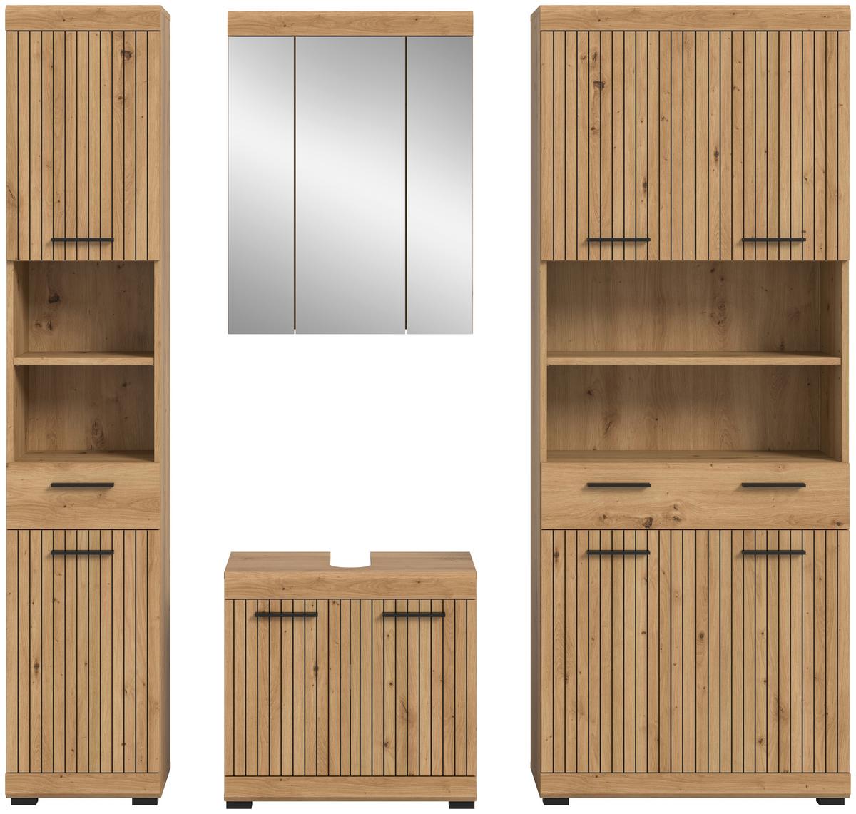 Badezimmer Scout Eiche Artisan 4-teilig - Schwarz/Eiche Artisan, Trend, Glas/Holzwerkstoff (171cm) - MID.YOU