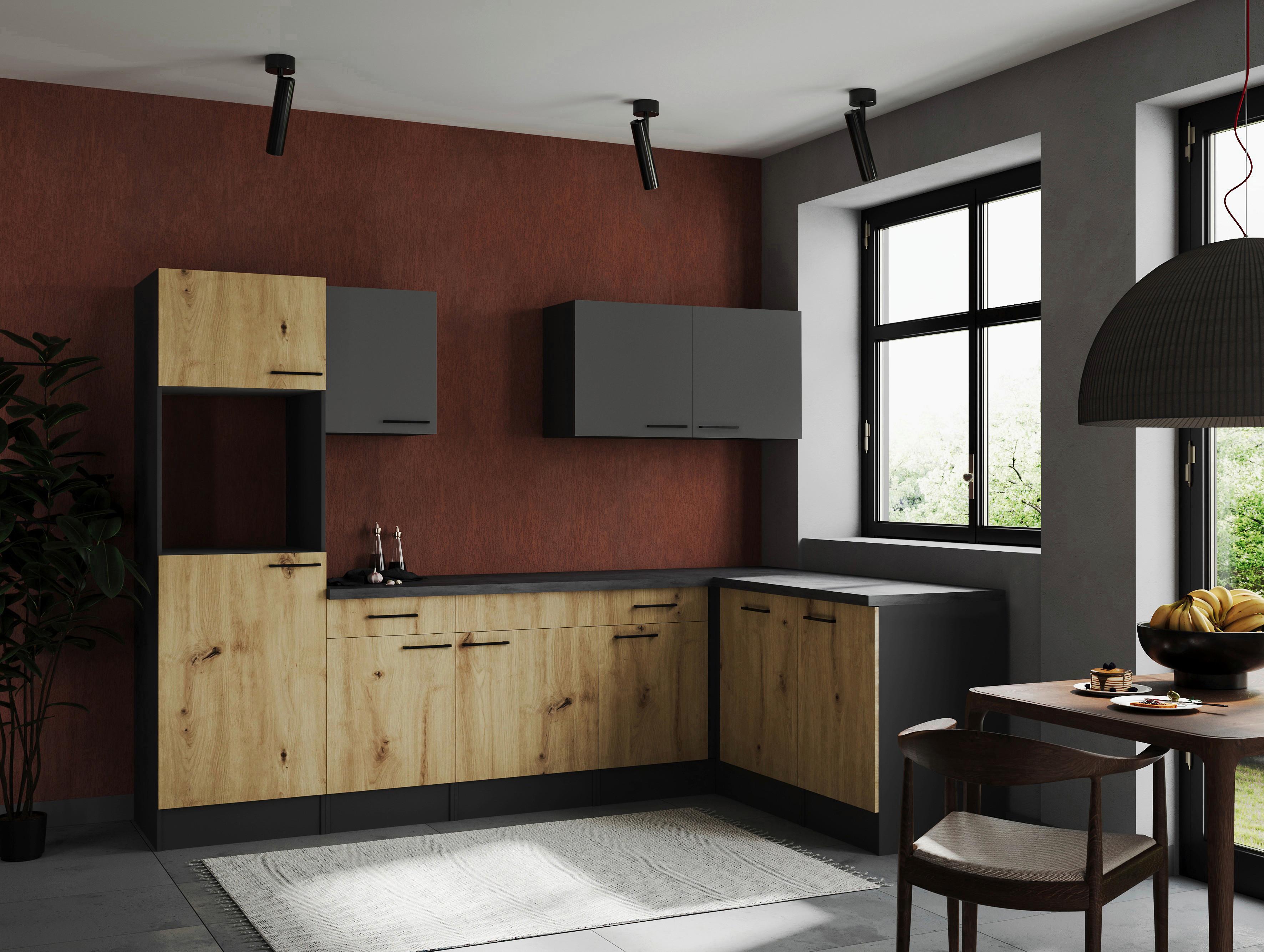 Kotna Kuhinja Brez Aparatov Oliver, 280x172cm - siva/črna, Design, kovina/leseni material (280/172cm) - Respekta