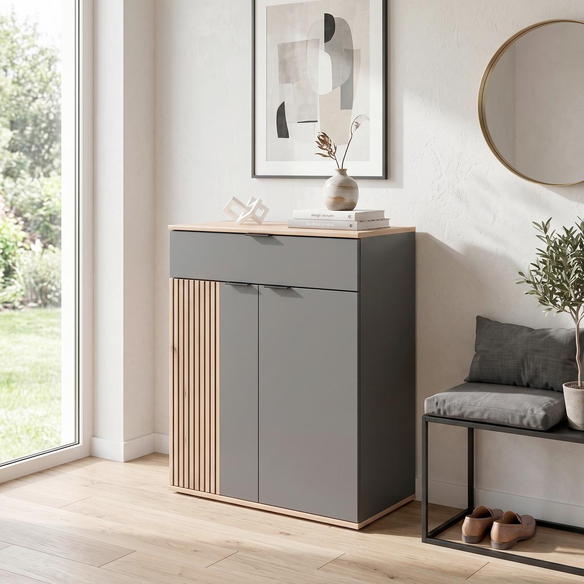 Komoda Clever - boja hrasta/crna, Moderno, pločasti materijal/plastika (70/92/38cm) - Modern Living