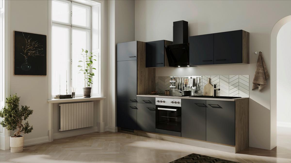 Kuhinjski Blok Z Aparati Capri, Črna, Barva Hrasta - črna/barve hrasta, Basics, kovina/leseni material (270cm) - FlexWell
