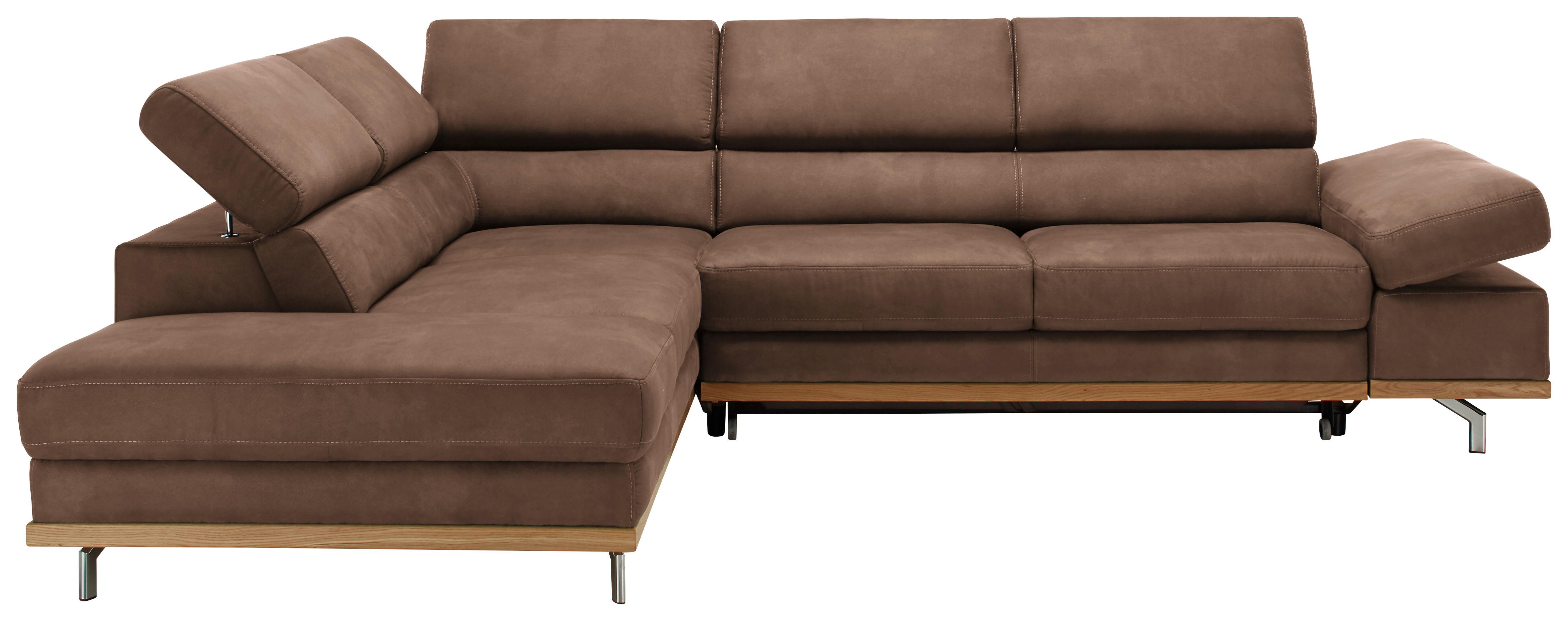 Wohnlandschaft Carmen Braun mit Bettfunktion - Chromfarben/Braun, KONVENTIONELL, Holz/Textil (226/93/292cm) - Based