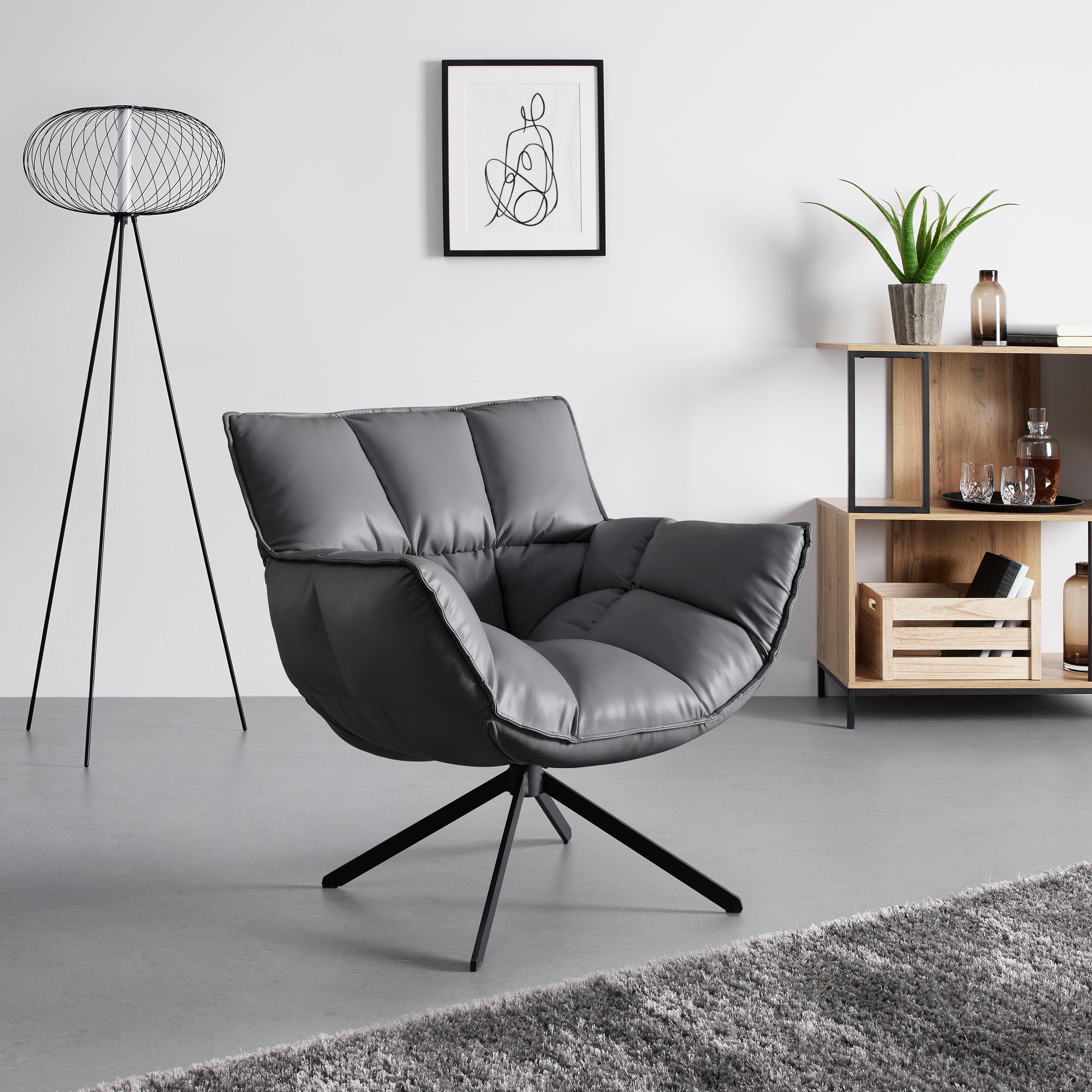 Sessel, grau, "Liam" - Schwarz/Grau, MODERN, Textil/Metall (81/83/78cm) - Bessagi Home