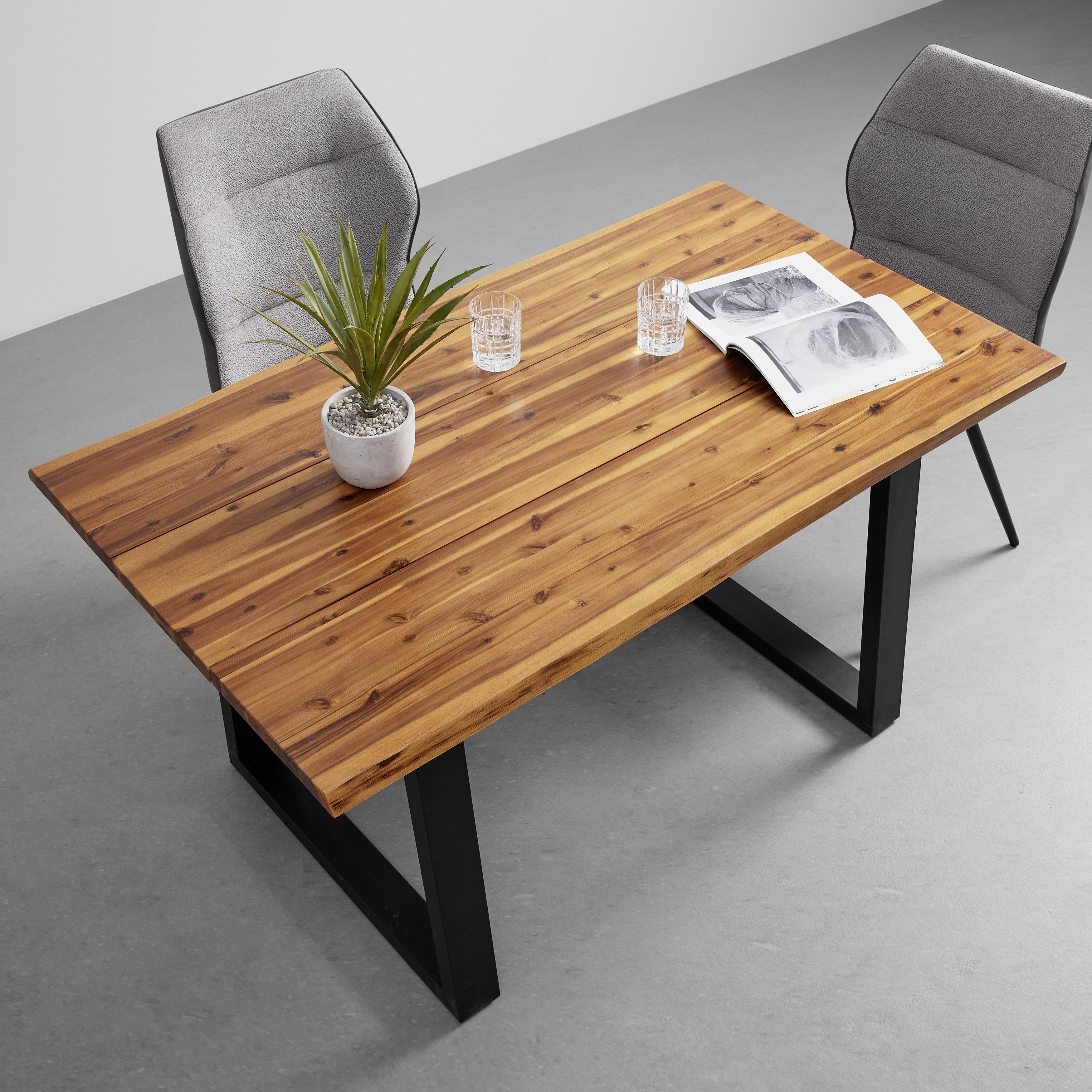 Esstisch Massivholz "Francesco", ca. 140x80 cm - Schwarz/Akaziefarben, MODERN, Holz/Metall (140/80/75cm) - Bessagi Home