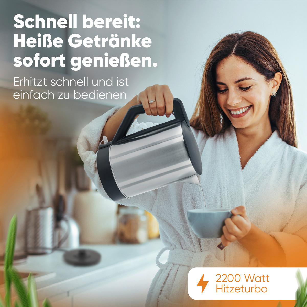 CZAJNIK ELEKTRYCZNY WKS 3692 SW - kolor stalowy/czarny, Trend, tworzywo sztuczne/metal (21/22/16cm) - Clatronic