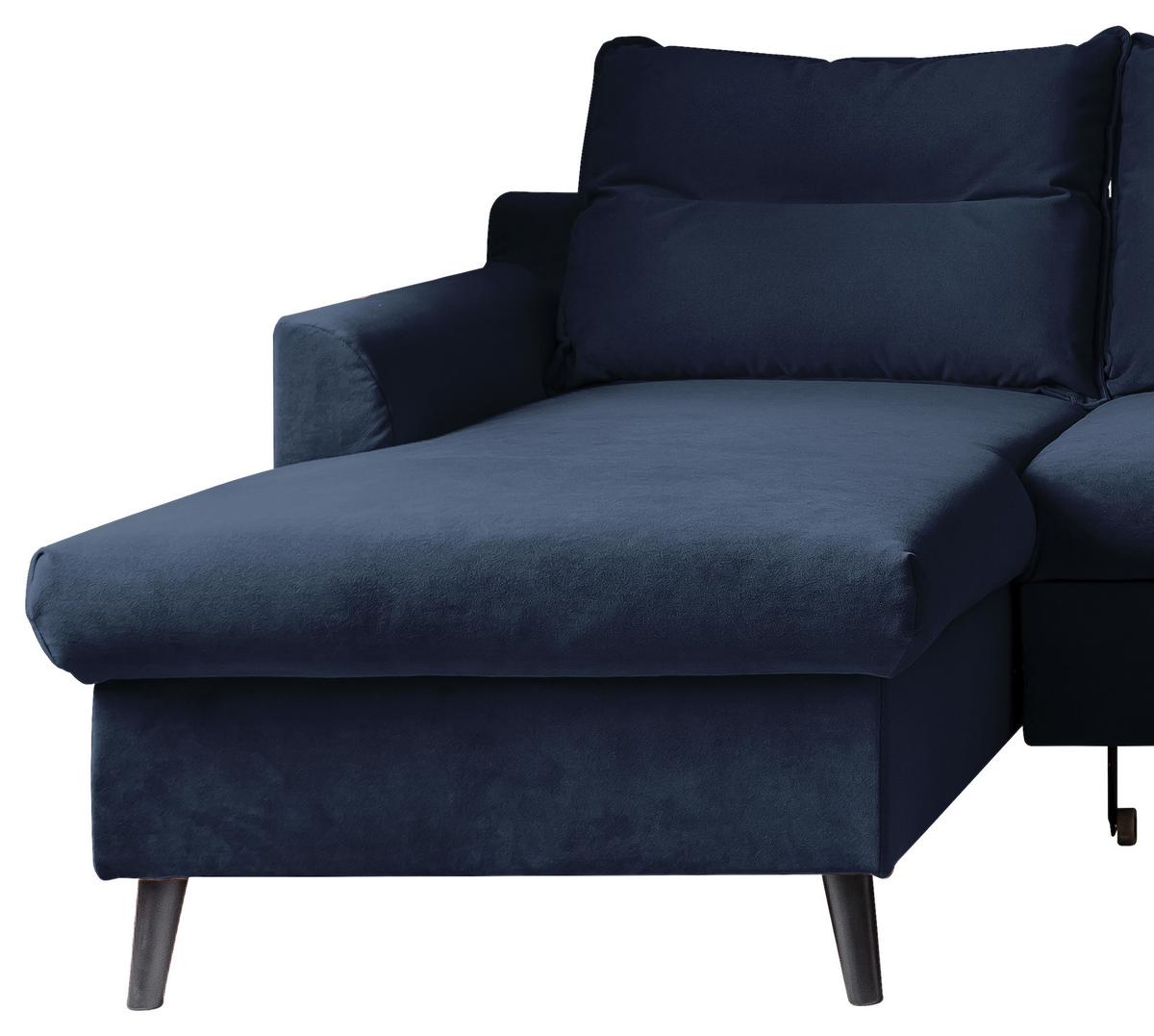 Eckschlafsofa in Dunkelblau ´STYLISH STAN DUNKELBLAU´ - Schwarz/Dunkelblau, Basics, Holz/Textil (150/230cm) - MID.YOU