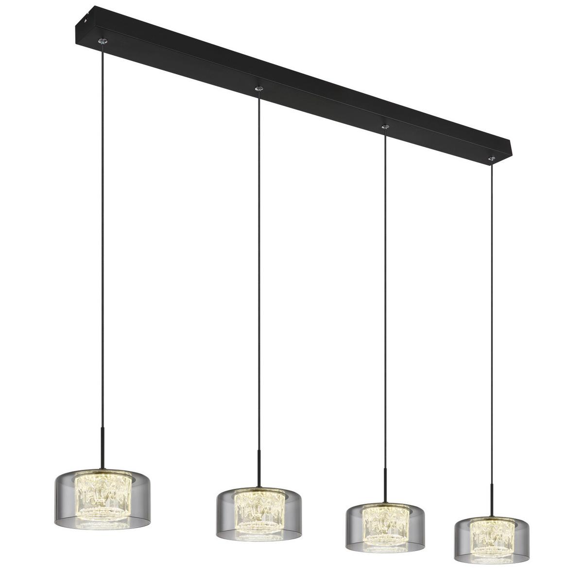 LED-HÄNGELEUCHTE 15634-4 FOGSY - Klar/Schwarz, Design, Glas/Kunststoff (105/15/150cm) - Globo