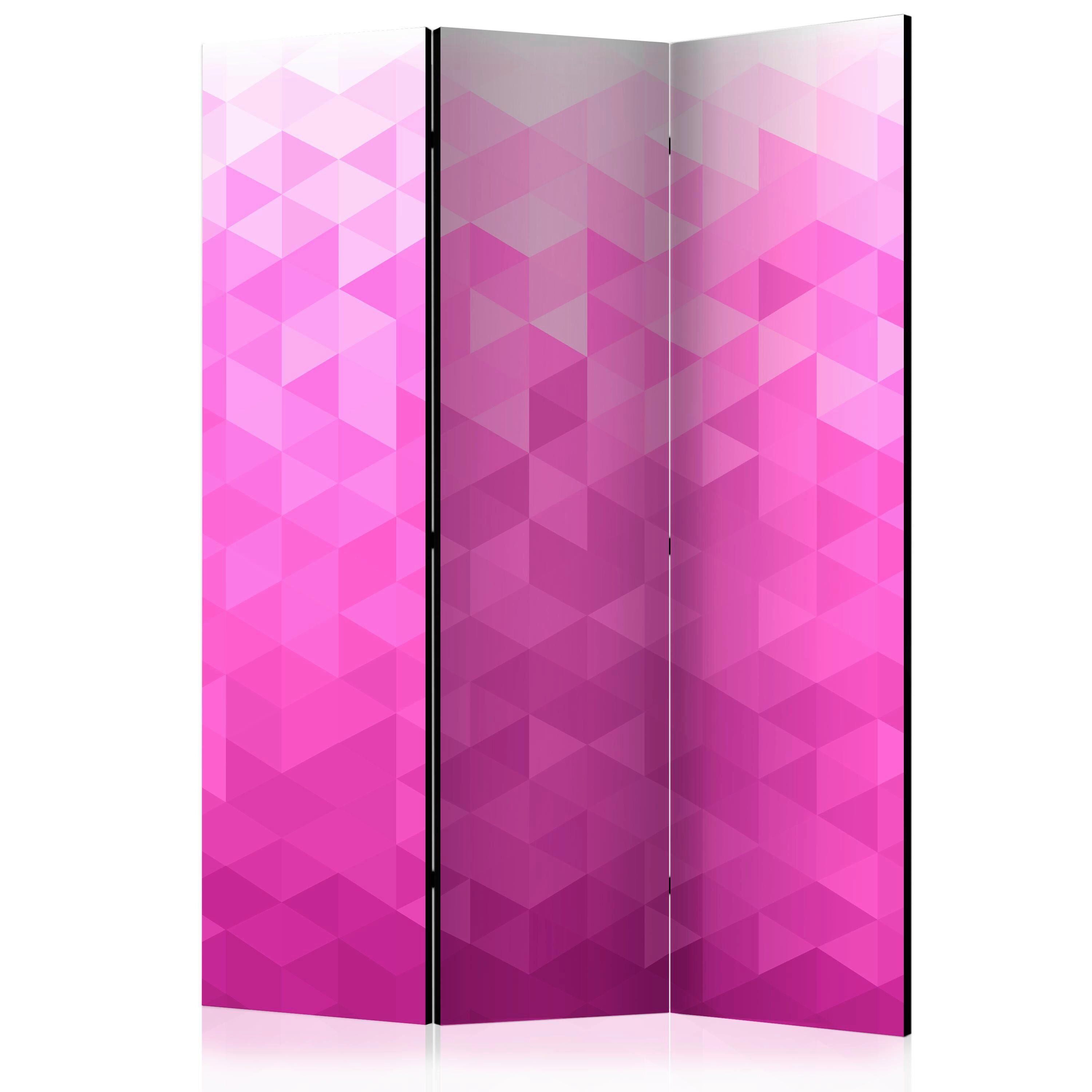 Paravan Pink Pixel, 3-Delni, Dvostranski - pink/bela, Basics, tekstil/les (135/172/3cm) - artgeist