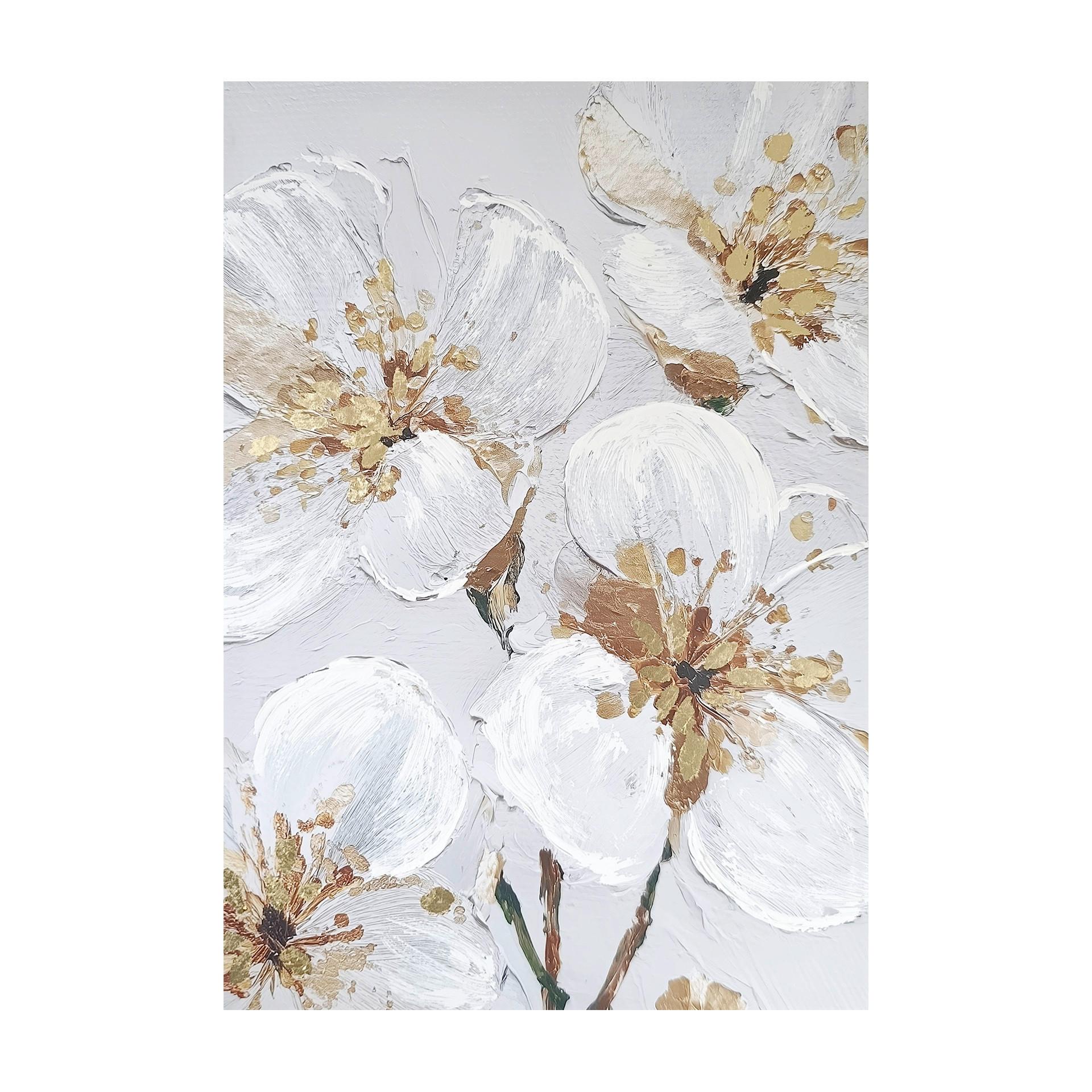 Leinwandbild HP053 Petal Glow Weiß/Goldfarben ca. 70x100cm - Goldfarben/Weiß, Basics, Holz/Textil (70/100cm)
