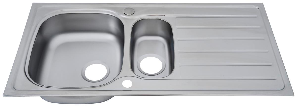 Spüle Edelstahl m. Siebkorb B/T ca. 100x50 cm - Edelstahlfarben, MODERN, Metall (100/17,5/50cm) - Respekta