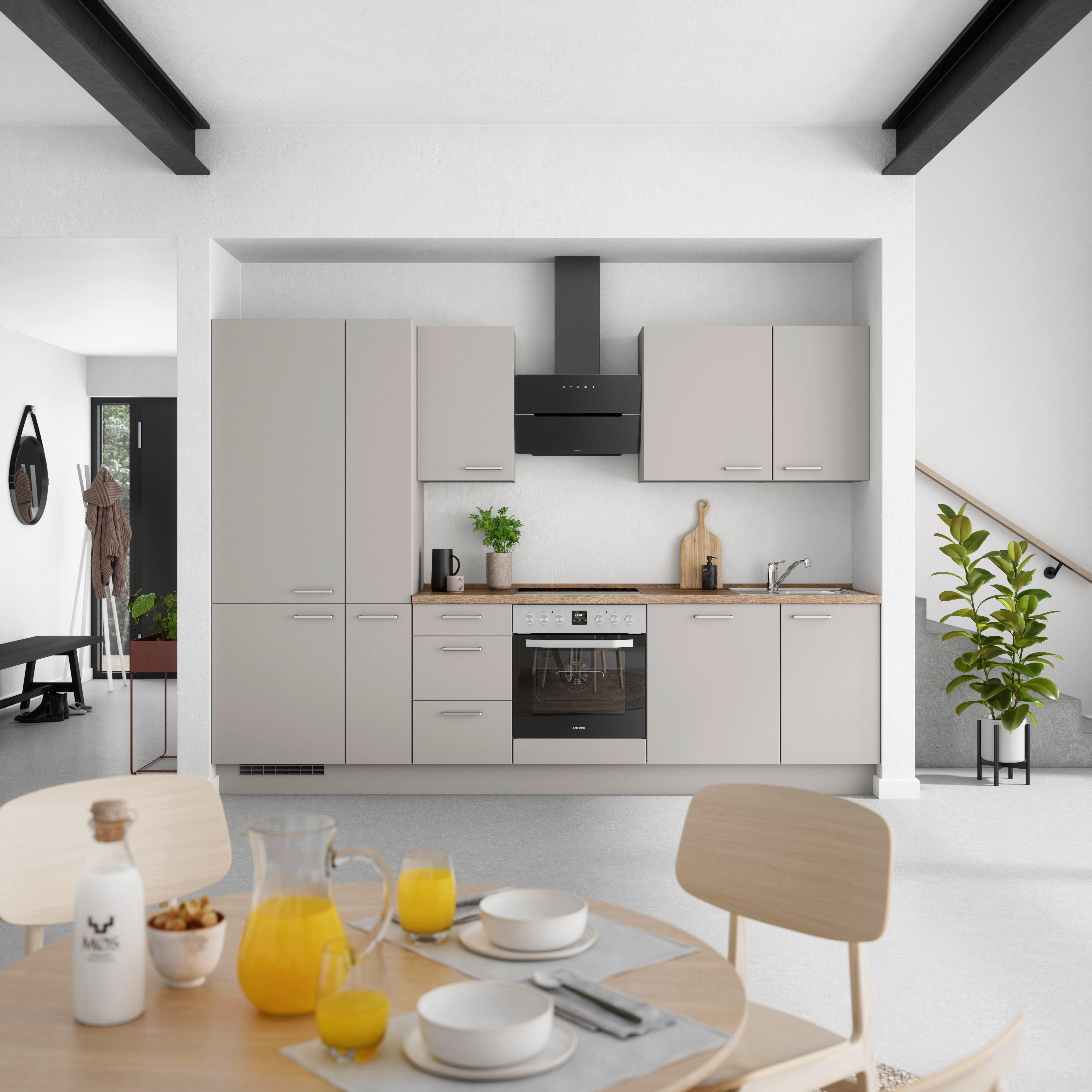 Küchenblock Touch High m. Geräten Grau - Eiche dunkel/Edelstahlfarben, MODERN, Holzwerkstoff/Metall (300cm) - Nobilia