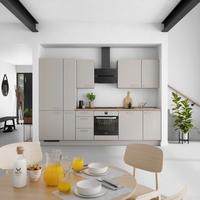 Küchenblock Touch High m. Geräten Grau - Eiche dunkel/Edelstahlfarben, MODERN, Holzwerkstoff/Metall (300cm) - Nobilia