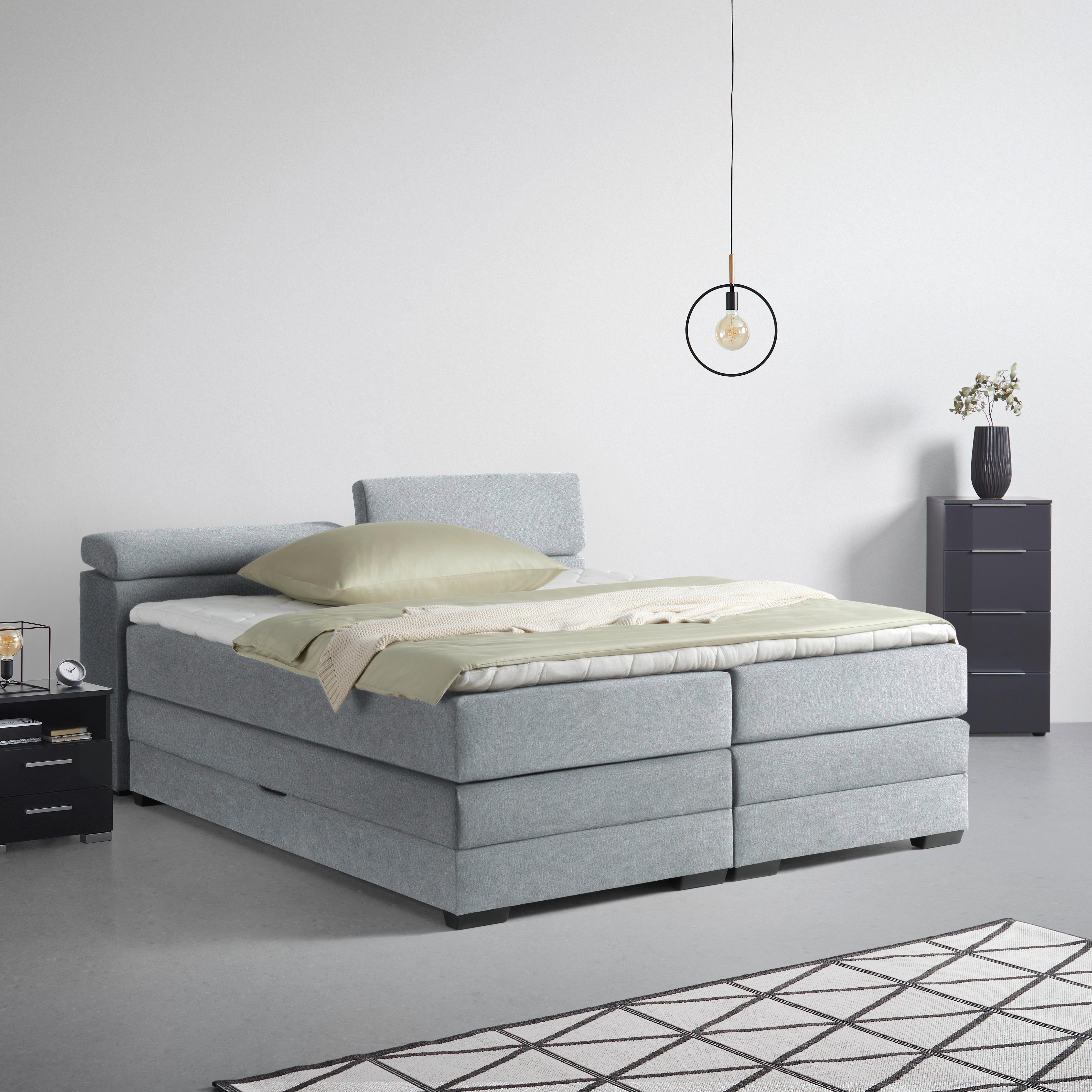 Boxspringbett Sevilla Dunkelgrau ca. 160x200cm - Dunkelgrau/Schwarz, KONVENTIONELL, Holz/Kunststoff (160/200cm) - Premium Living