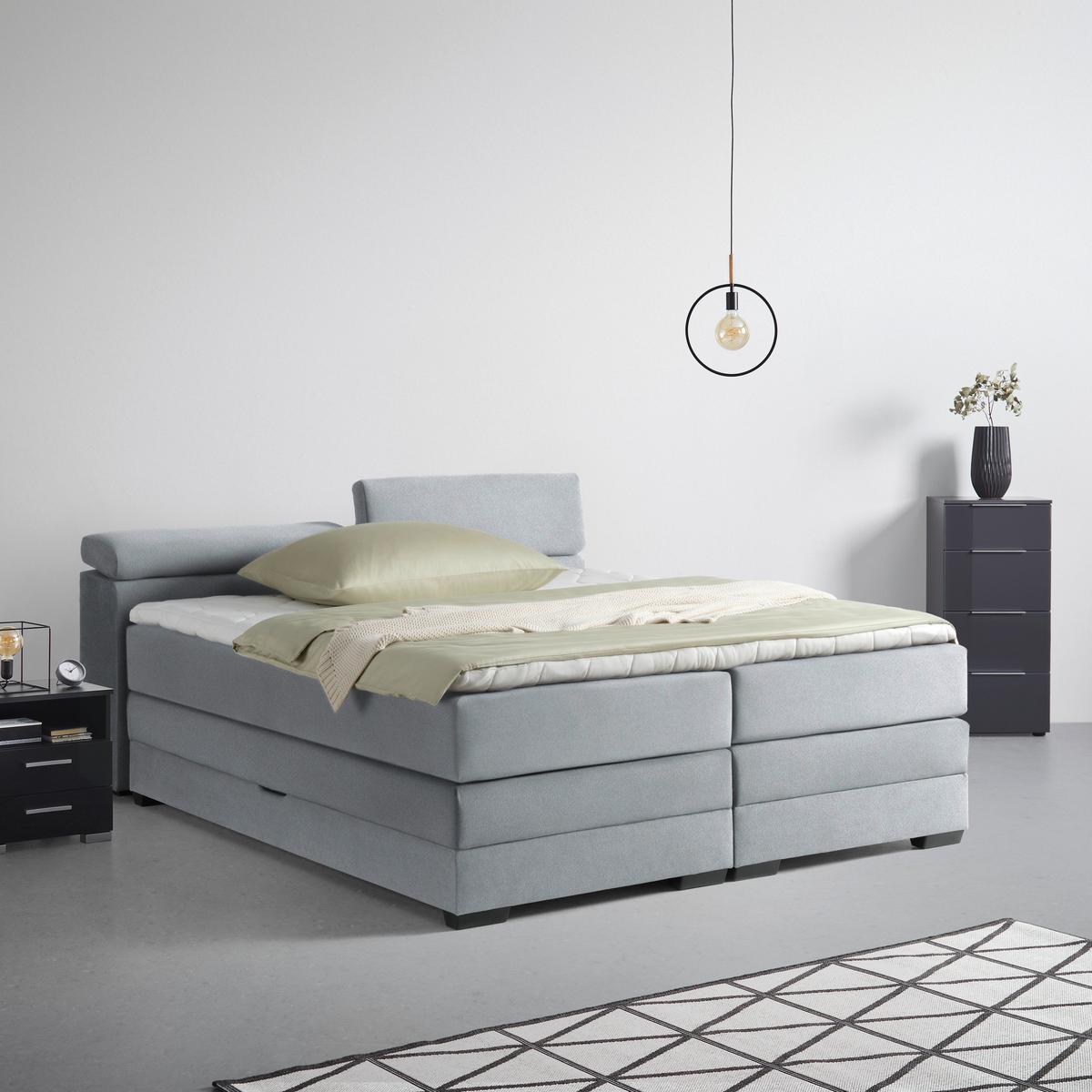 Boxspringbett Sevilla Dunkelgrau ca. 180x200cm - Dunkelgrau/Schwarz, KONVENTIONELL, Holz/Kunststoff (180/200cm) - Premium Living