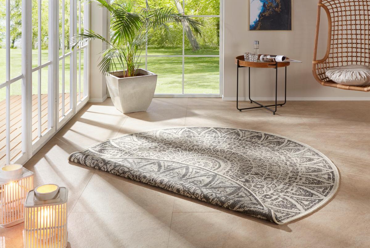 Flachwebeteppich Lilja Grau Ø ca. 200cm - Creme/Grau, Design, Kunststoff (200cm)
