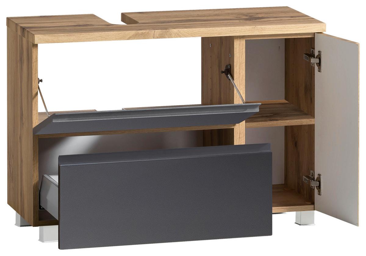 Waschbeckenunterschrank Varese ca. 85x56 cm Wotaneiche - Eiche Wotan/Grau, MODERN, Holzwerkstoff (85/56/35cm) - Held