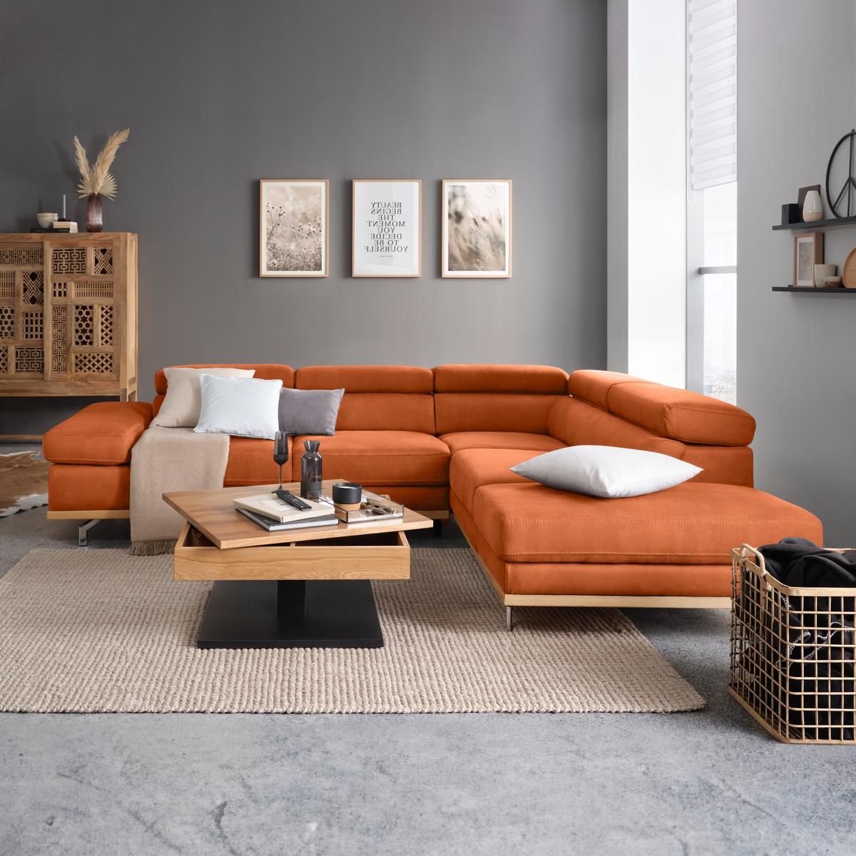 Ecksofa Carmen Orange - Chromfarben/Schwarz, KONVENTIONELL, Holz/Textil (292/72/226cm) - Premium Living