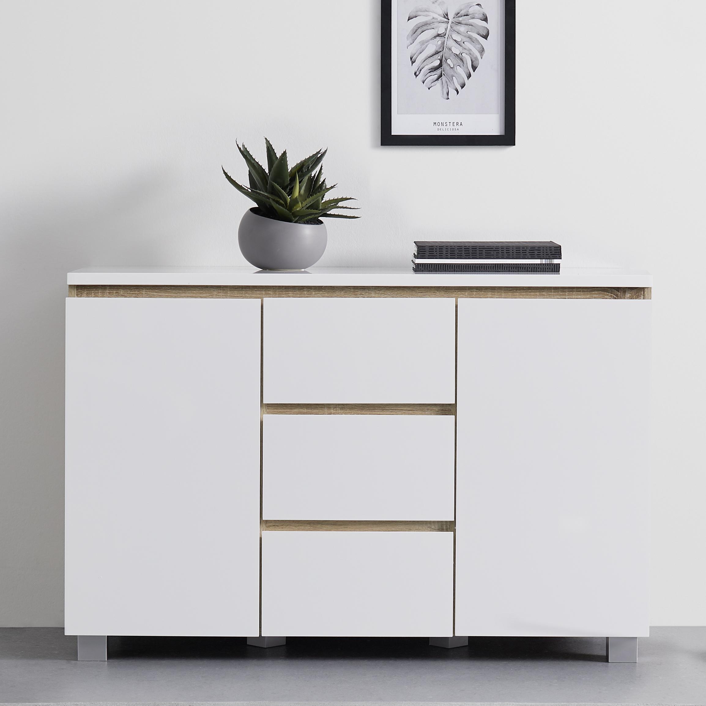 Komoda S Klasičnimi Vrati Mia, Bela, Visoki Sijaj - bela, Moderno (119/80/45cm) - Bessagi Home