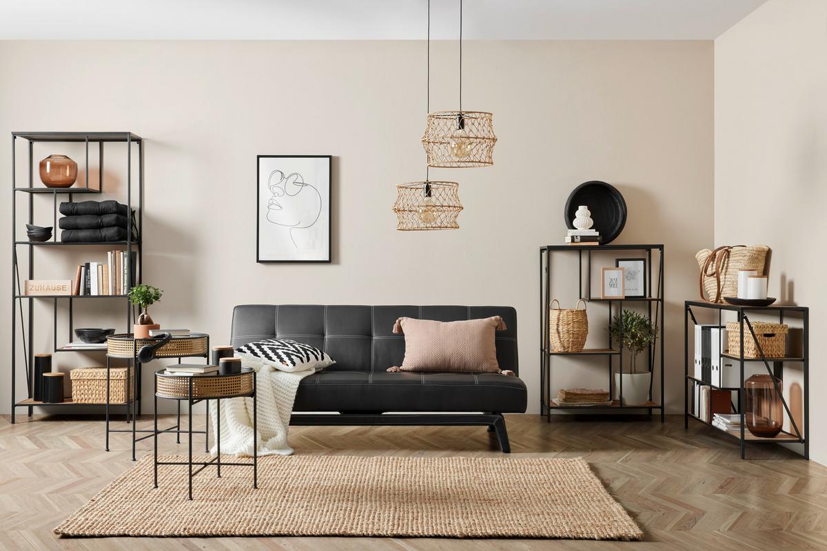 Regal in Naturfarben/Schwarz - Schwarz/Naturfarben, Modern, Holzwerkstoff/Metall (77/185/35cm) - Mömax