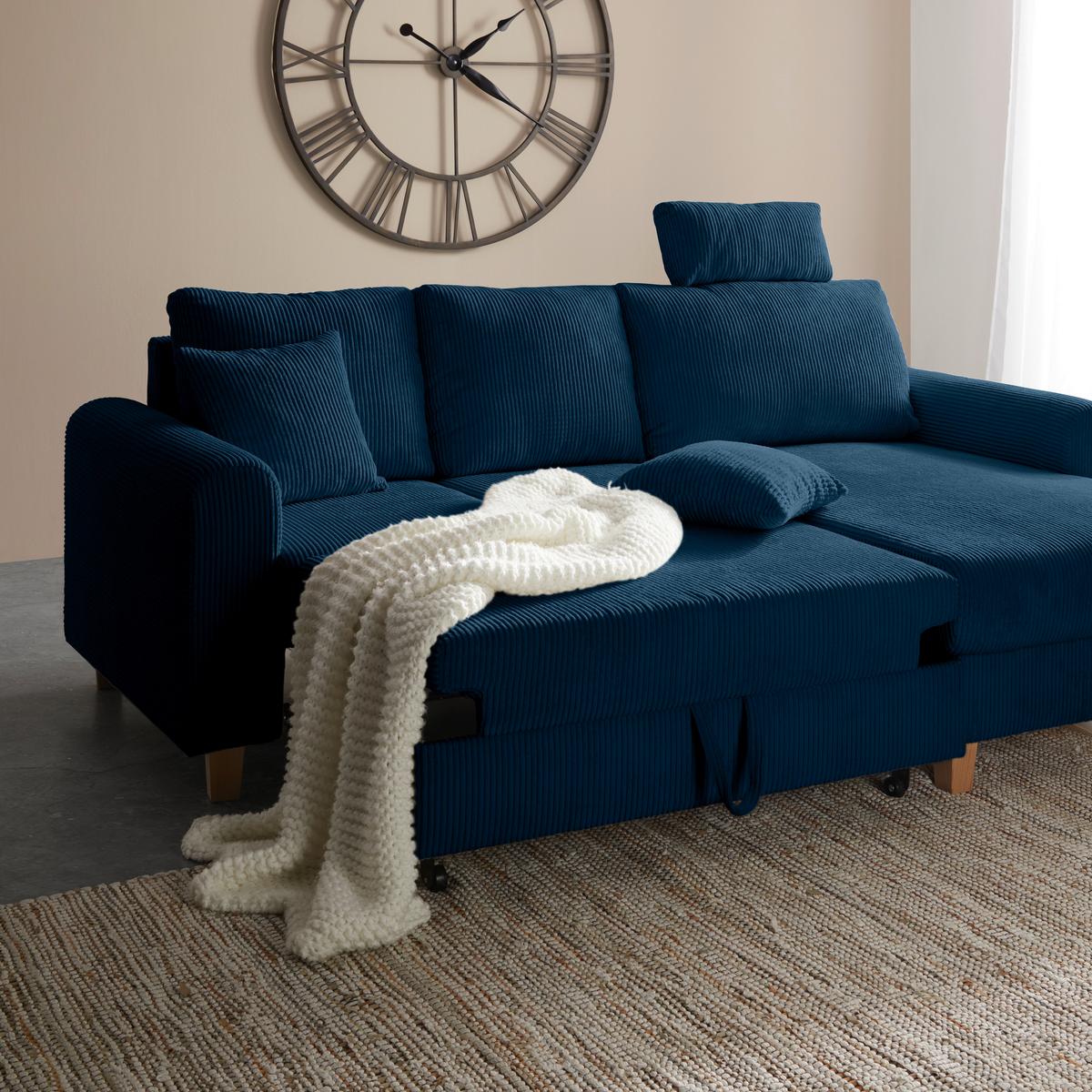 Kutna Garnitura Lille - svijetlo smeđa/plava, Moderno, tekstil/drvo (232/110/156cm) - Best Price