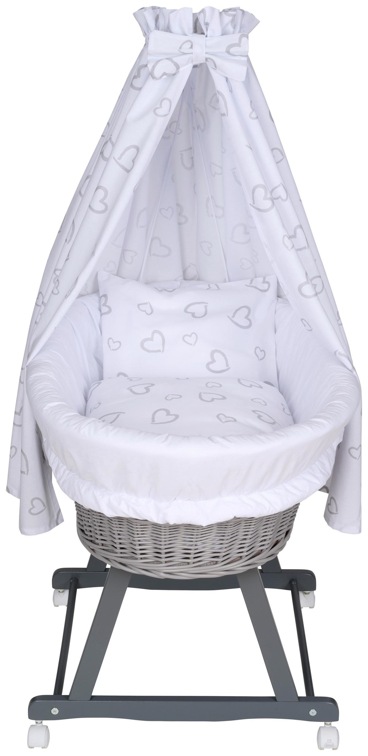 ŁÓŻECZKO NA KÓŁKACH - ZESTAW SWEETHEART -TOP- - biały/szary, Basics, drewno/tkanina (91/60/73cm) - My Baby Lou