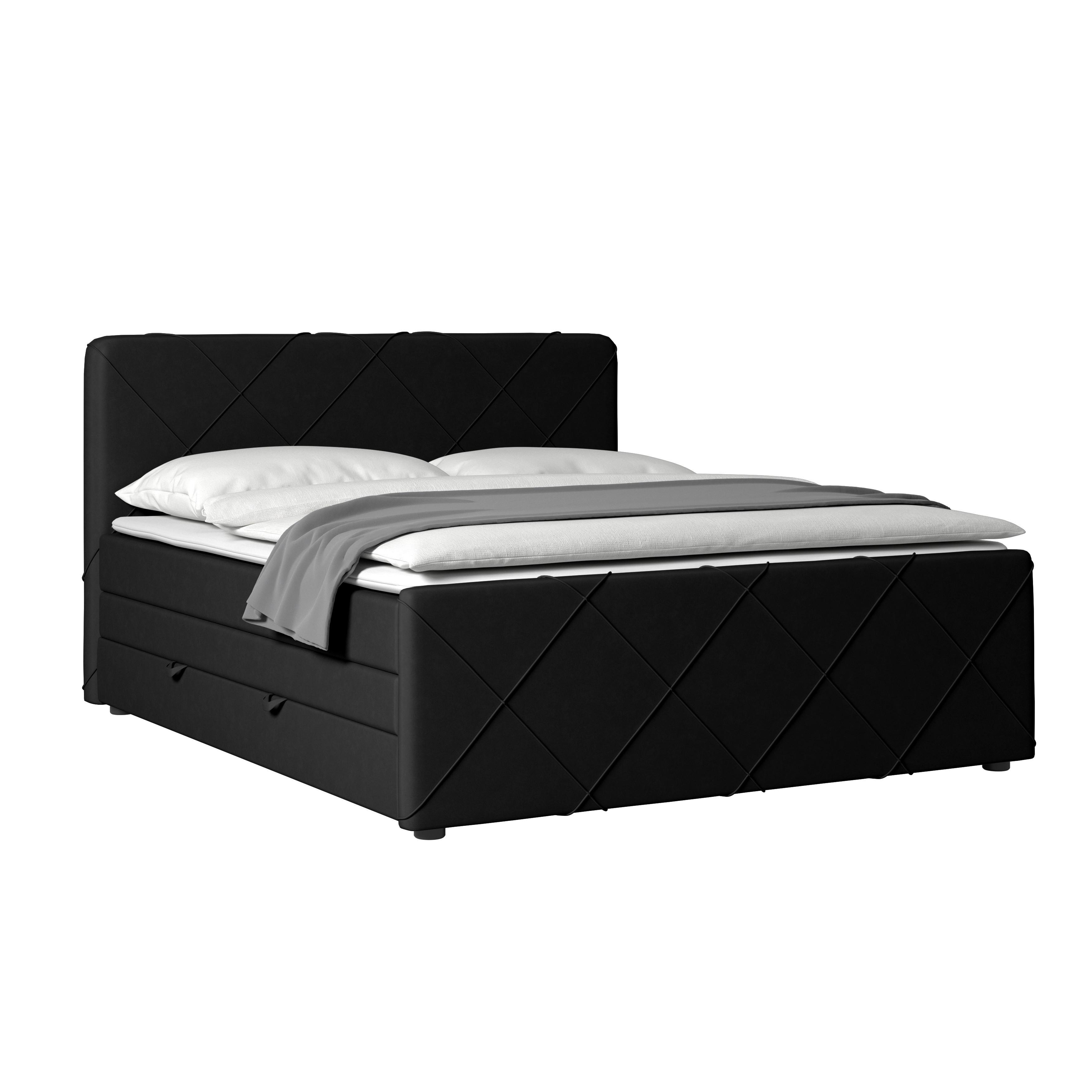 Boxspringbett Cordoba ca. 180x200 cm Schwarz - Schwarz, MODERN, Holz/Textil (180/200cm) - MID.YOU