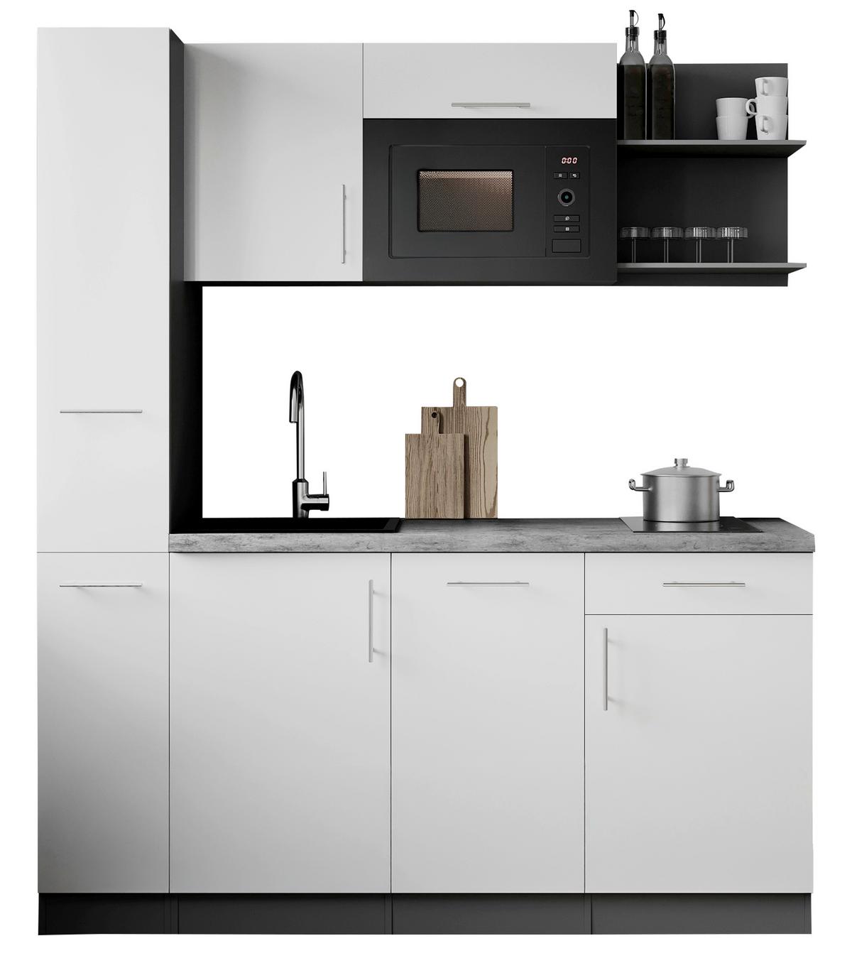 Küchenblock Oliver m. Geräten Weiß - Weiß/Grau, Trend, Holzwerkstoff/Metall (175cm) - Respekta