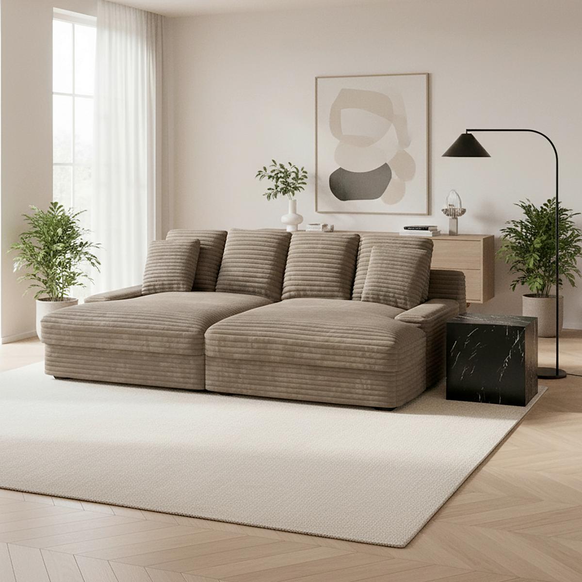 Big Sofa Loveseat Eleonora Braun Cord - Schwarz/Braun, MODERN, Holz/Kunststoff (250/97/168cm) - Bessagi Home