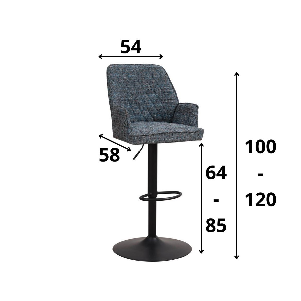 BARHOCKER-SET DONNY - Blau/Schwarz, Design, Textil/Metall (54/100/58cm) - MID.YOU